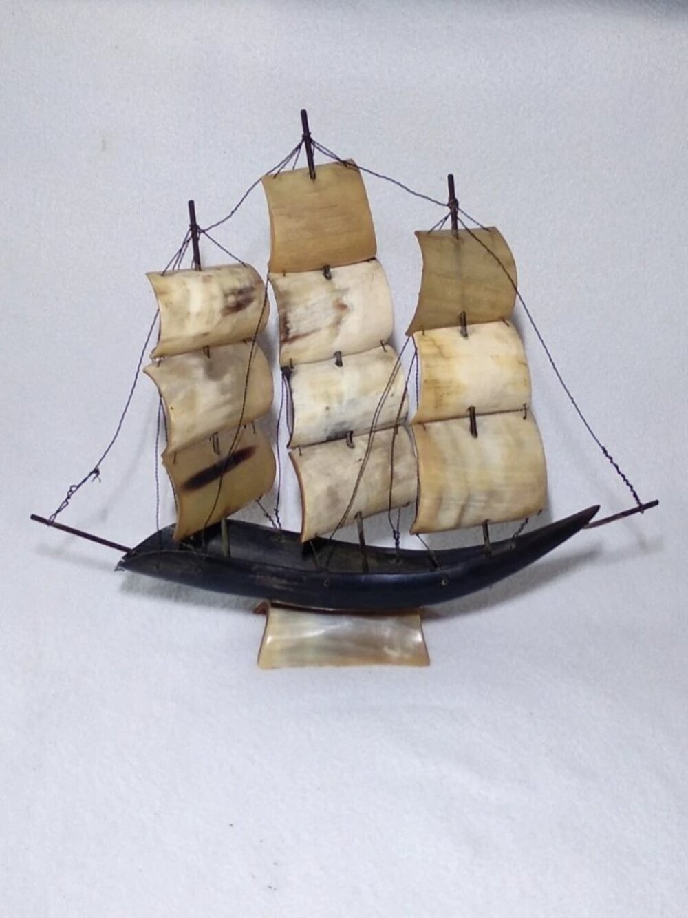 Vintage Handmade Carved Horn Sailing Ship Nautical Boat Home Art Decor 12"x14"